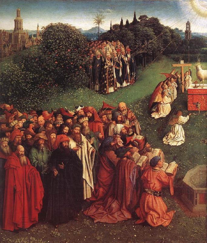 EYCK, Jan van The Ghent Altarpiece: Adoration of the Lamb (detail) China oil painting art